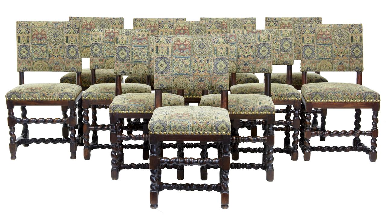 Harlequin Set of 12 19th Century Barley Twist Oak Dining Chairs (1 of 1) Harlequin Set of 12 19th Century Barley Twist Oak Dining Chairs (1 of 1)