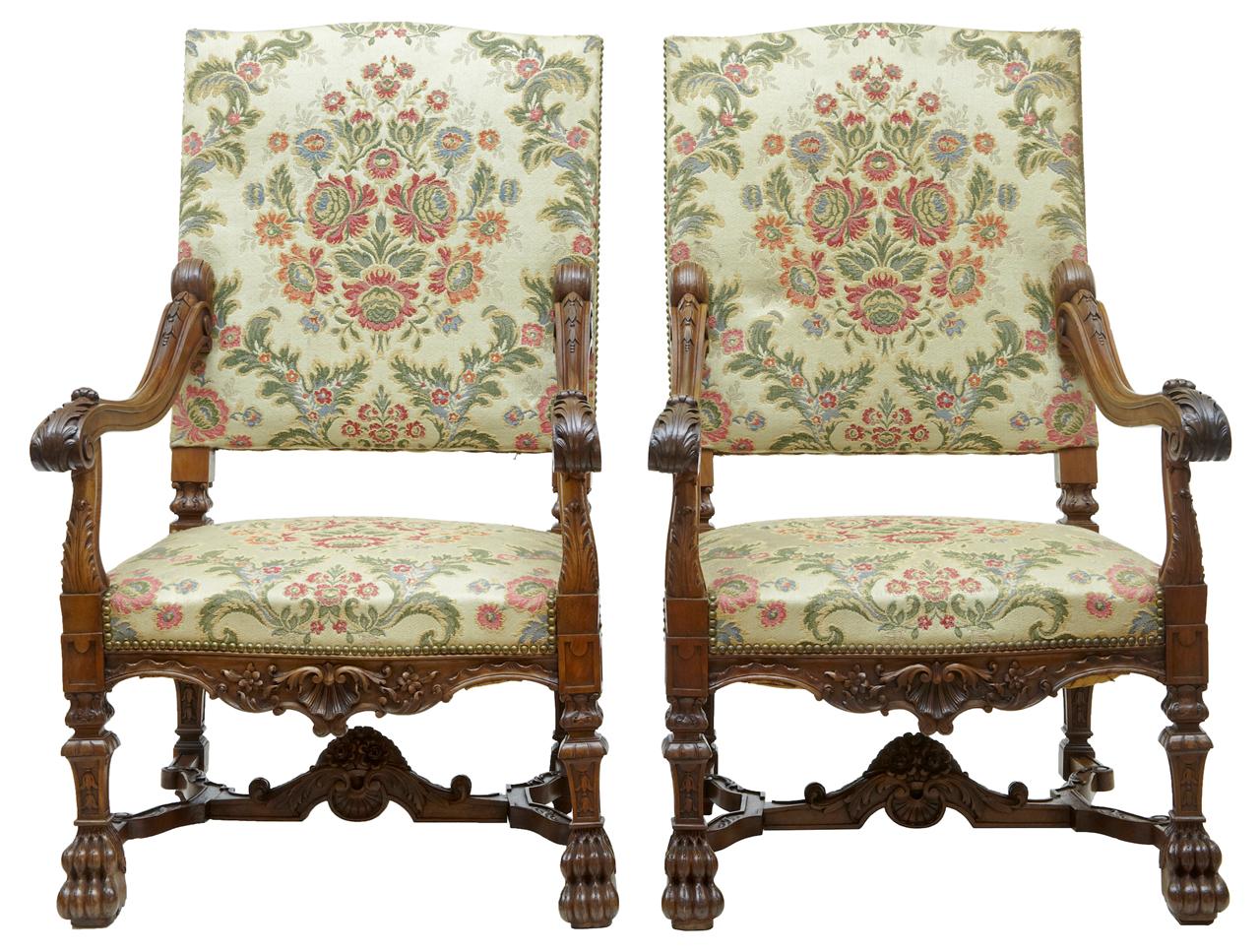 Superb Pair of 19th Century Carved Walnut French Armchairs (1 of 8) Superb Pair of 19th Century Carved Walnut French Armchairs (1 of 8)