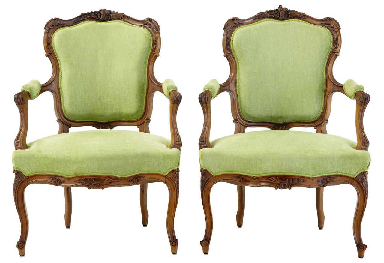 Pair of 19th Century Carved French Walnut Armchairs c.1870 (1 of 1) Pair of 19th Century Carved French Walnut Armchairs c.1870 (1 of 1)