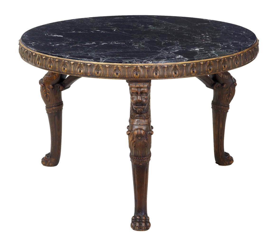 1920's Carved Oak Marble Top Coffee Centre Table (1 of 1) 1920's Carved Oak Marble Top Coffee Centre Table (1 of 1)