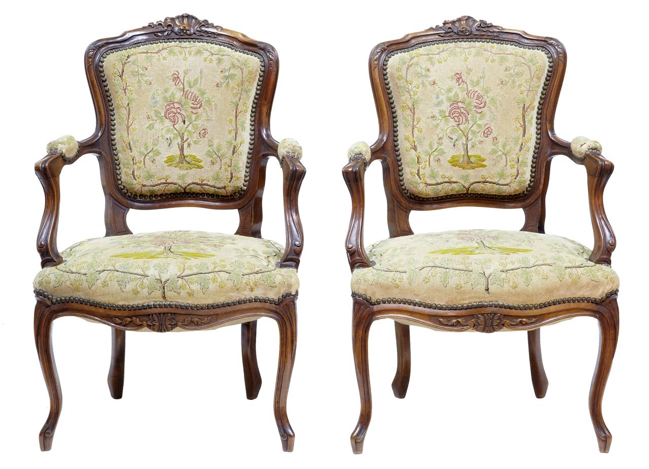 Pair of 19th Century French Fauteuil Walnut Armchairs (1 of 6) Pair of 19th Century French Fauteuil Walnut Armchairs (1 of 6)