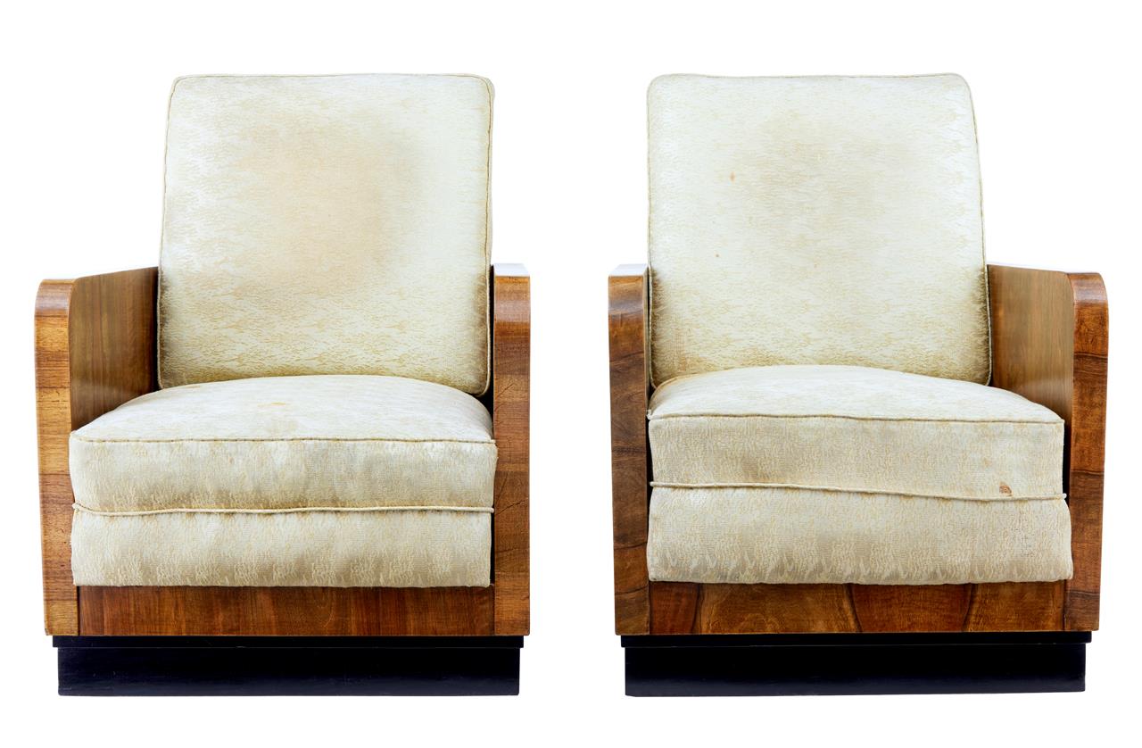 Pair of Italian Deco Inspired Walnut Armchairs c.1953 (1 of 7) Pair of Italian Deco Inspired Walnut Armchairs c.1953 (1 of 7)