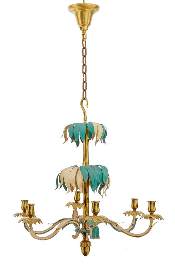 1960's French Decorated Brass Palm Chandelier by Bagues (1 of 1) 1960's French Decorated Brass Palm Chandelier by Bagues (1 of 1)