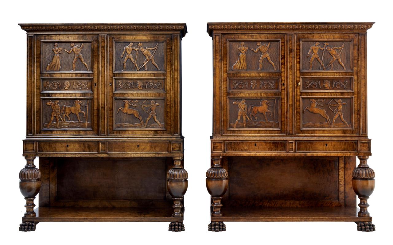 Fine Pair of Late Art Deco Swedish Carved Birch Cabinet on Stands (1 of 1) Fine Pair of Late Art Deco Swedish Carved Birch Cabinet on Stands (1 of 1)