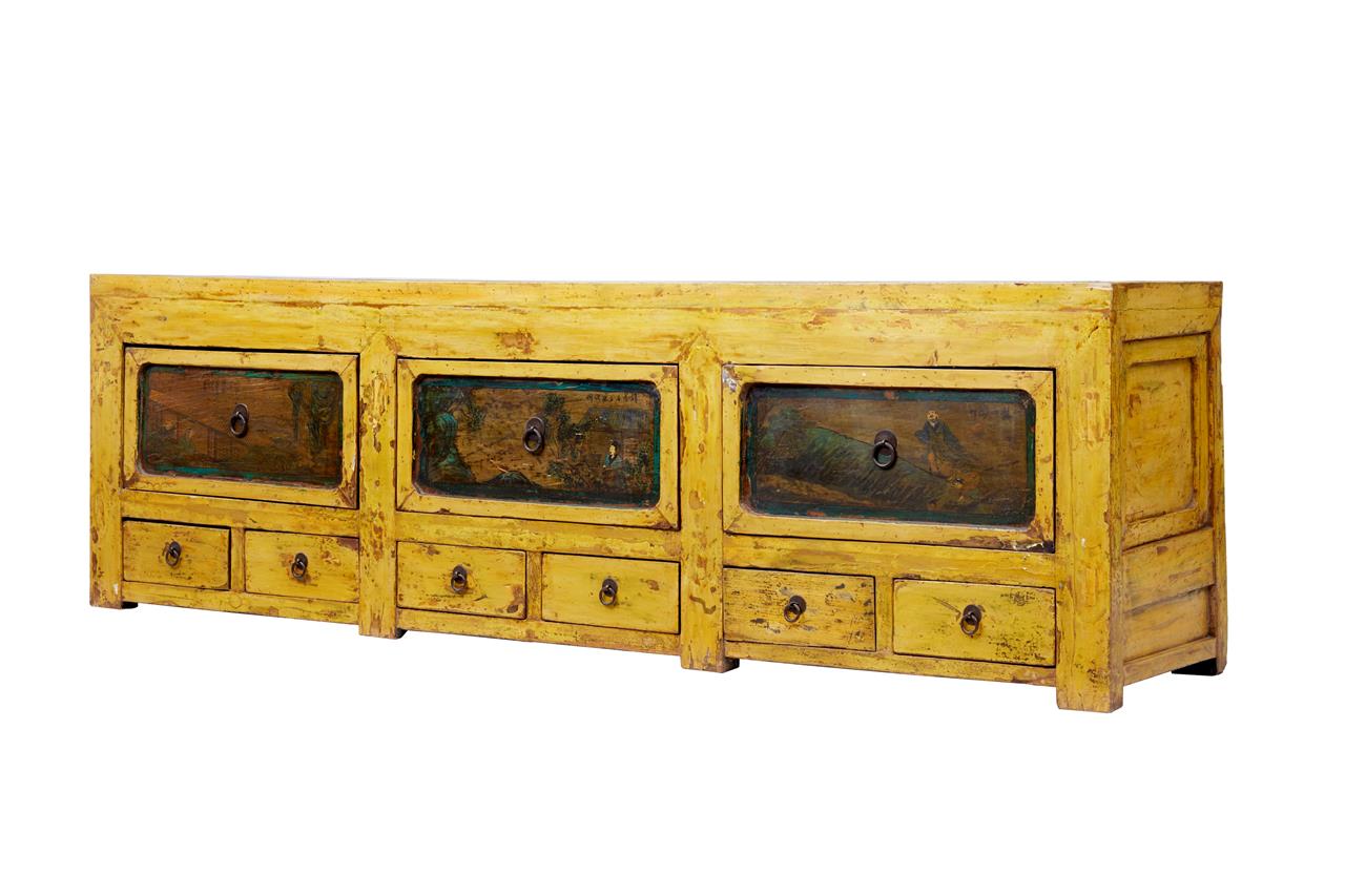 19th Century Chinese Yellow Lacquered Low Sideboard (1 of 1) 19th Century Chinese Yellow Lacquered Low Sideboard (1 of 1)