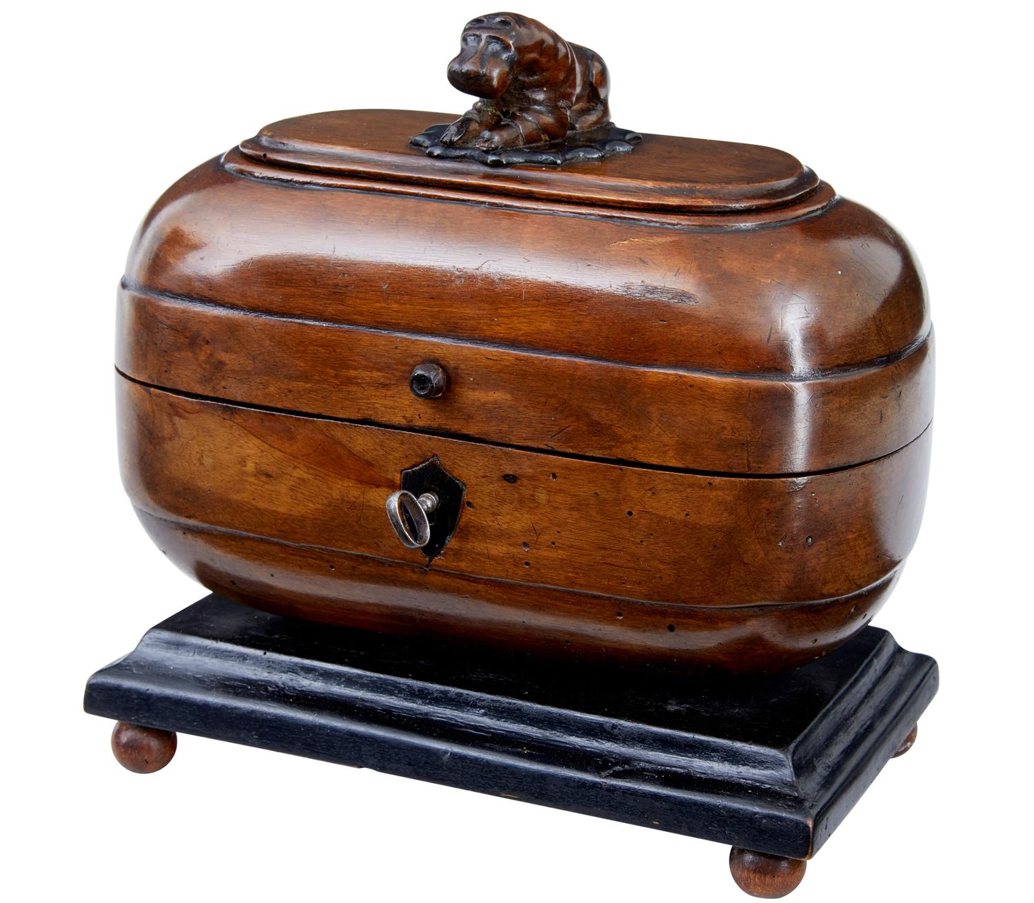 Unusual Early 19th Century Fruitwood Caddy with Carved Hippo (1 of 1) Unusual Early 19th Century Fruitwood Caddy with Carved Hippo (1 of 1)