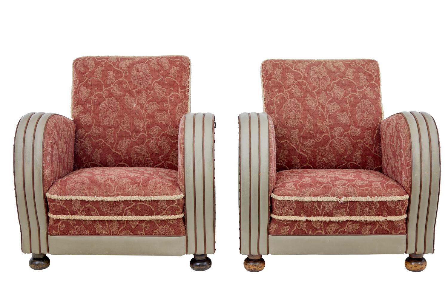 Pair of 1920s Art Deco Leather Armchairs (1 of 1) Pair of 1920s Art Deco Leather Armchairs (1 of 1)