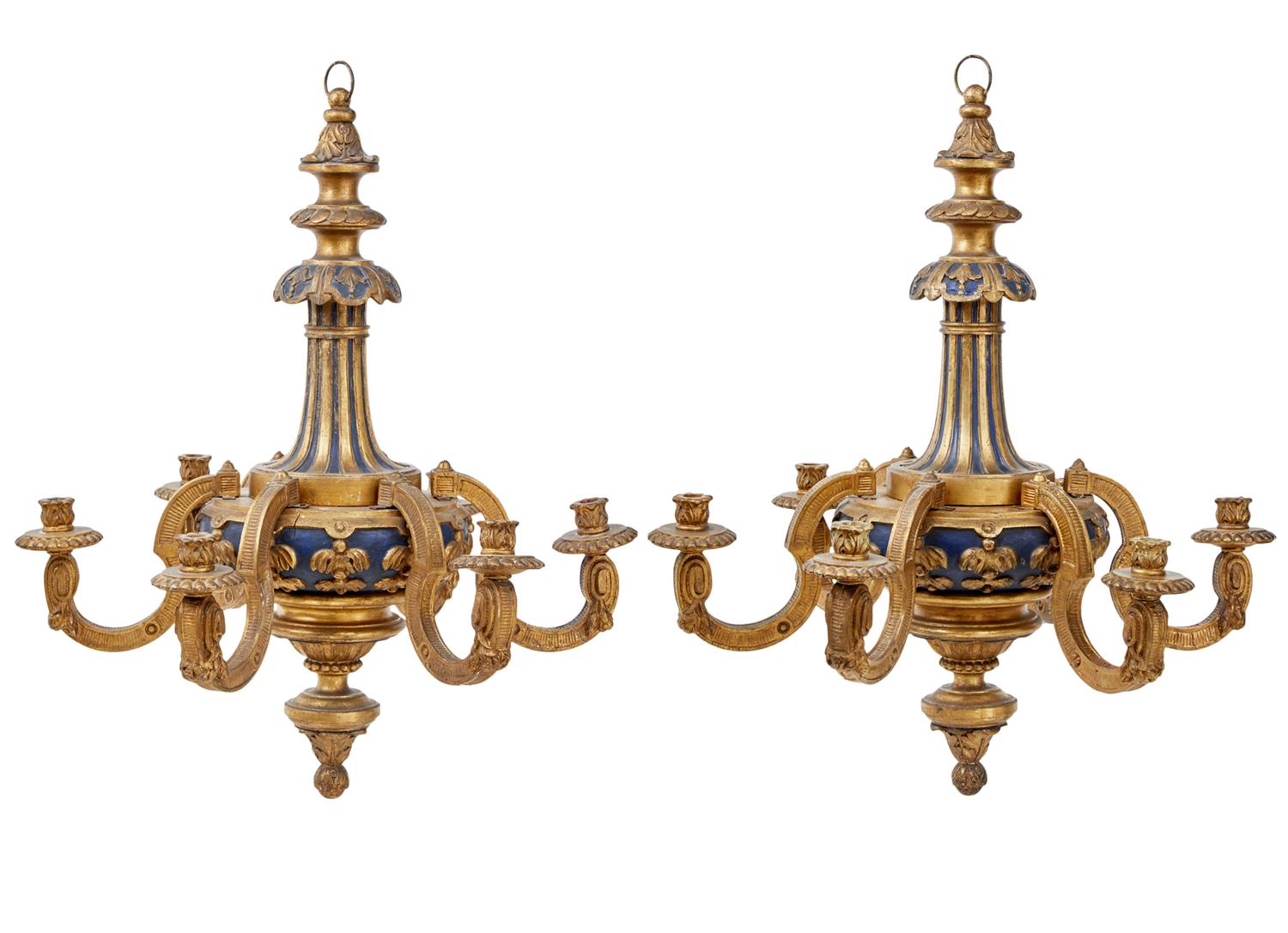 Pair of Rare Carved Wood & Gilt French Early 20th Century Chandeliers (1 of 1) Pair of Rare Carved Wood & Gilt French Early 20th Century Chandeliers (1 of 1)