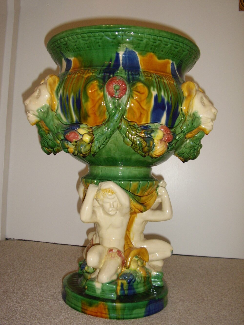 Majolica Style Porcelain Planter On Figural Stand (1 of 6)