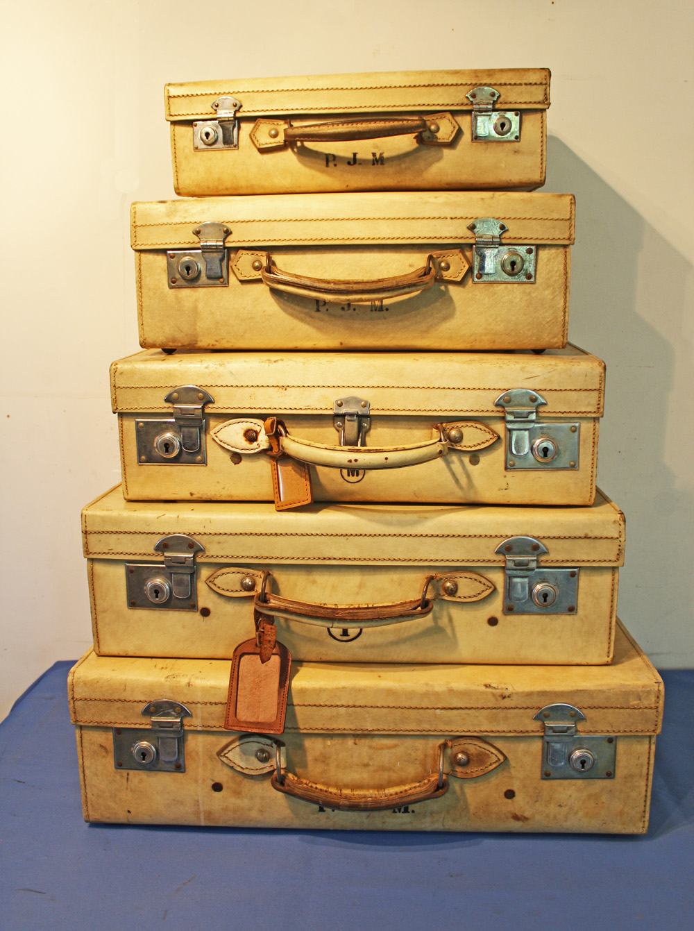 Suite of 5 Vintage Vellum Suitcases (1 of 1) Suite of 5 Vintage Vellum Suitcases (1 of 1)