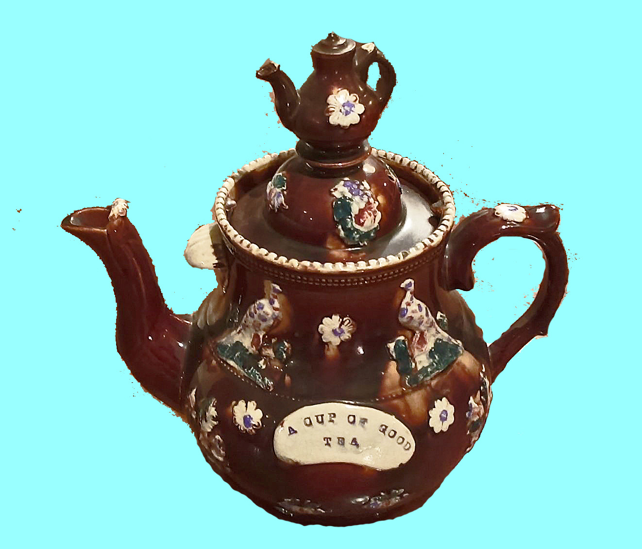 Late 19th Century Large Measham / Bargeware Teapot (1 of 1) Late 19th Century Large Measham / Bargeware Teapot (1 of 1)