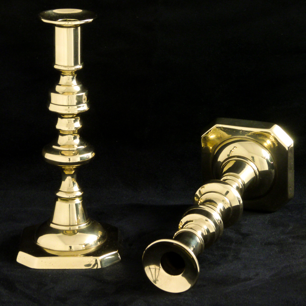 Small Victorian Knop Stemmed Brass Candlesticks c.1890 (1 of 8)