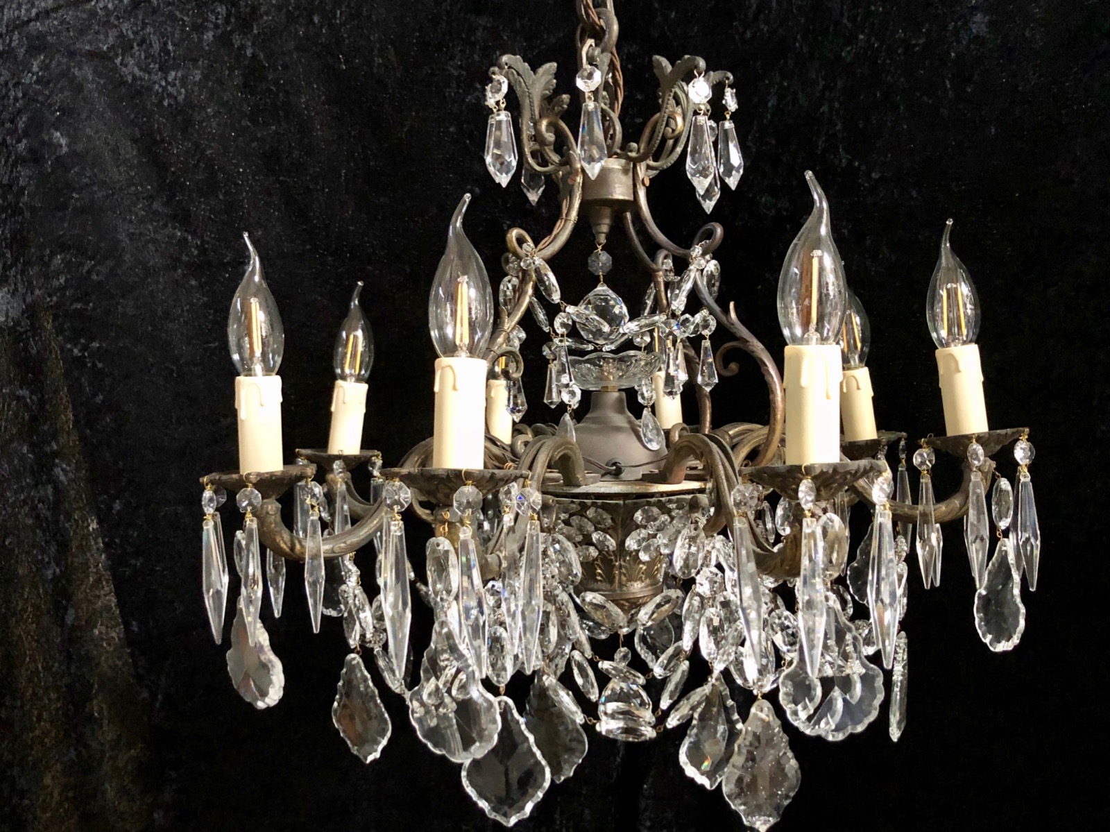 French Eight Light Dark Framed Antique Chandelier (1 of 8)
