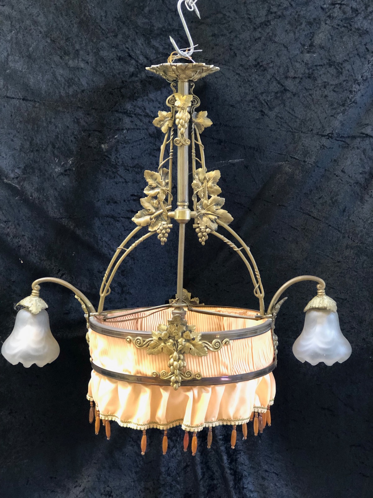 Unusual French Brass Pendant Chandelier with Skirt (1 of 8)