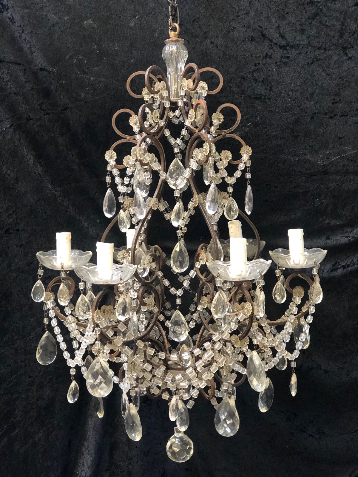 Six Light Dark Framed Florentine Chandelier c.1920 (1 of 8)