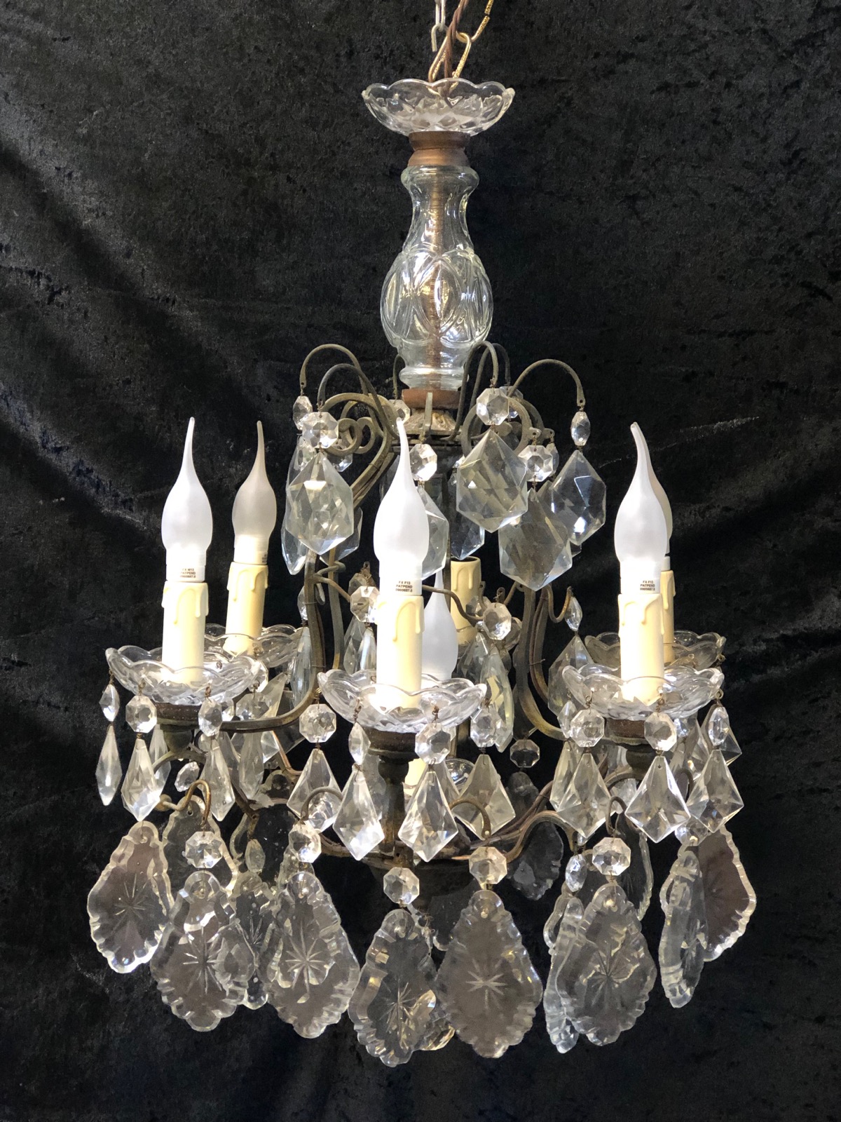 French Dark Frame 9 Light Cage Antique Chandelier (1 of 9)