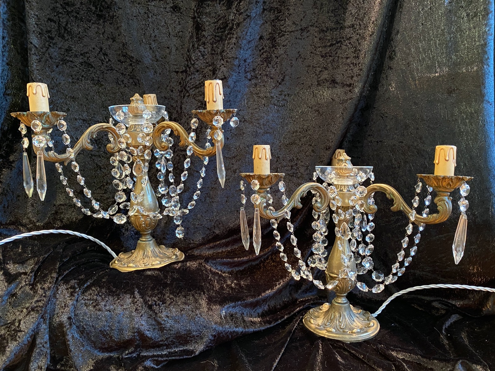 Pair of Three Light French Antique Table Lamps (1 of 10)