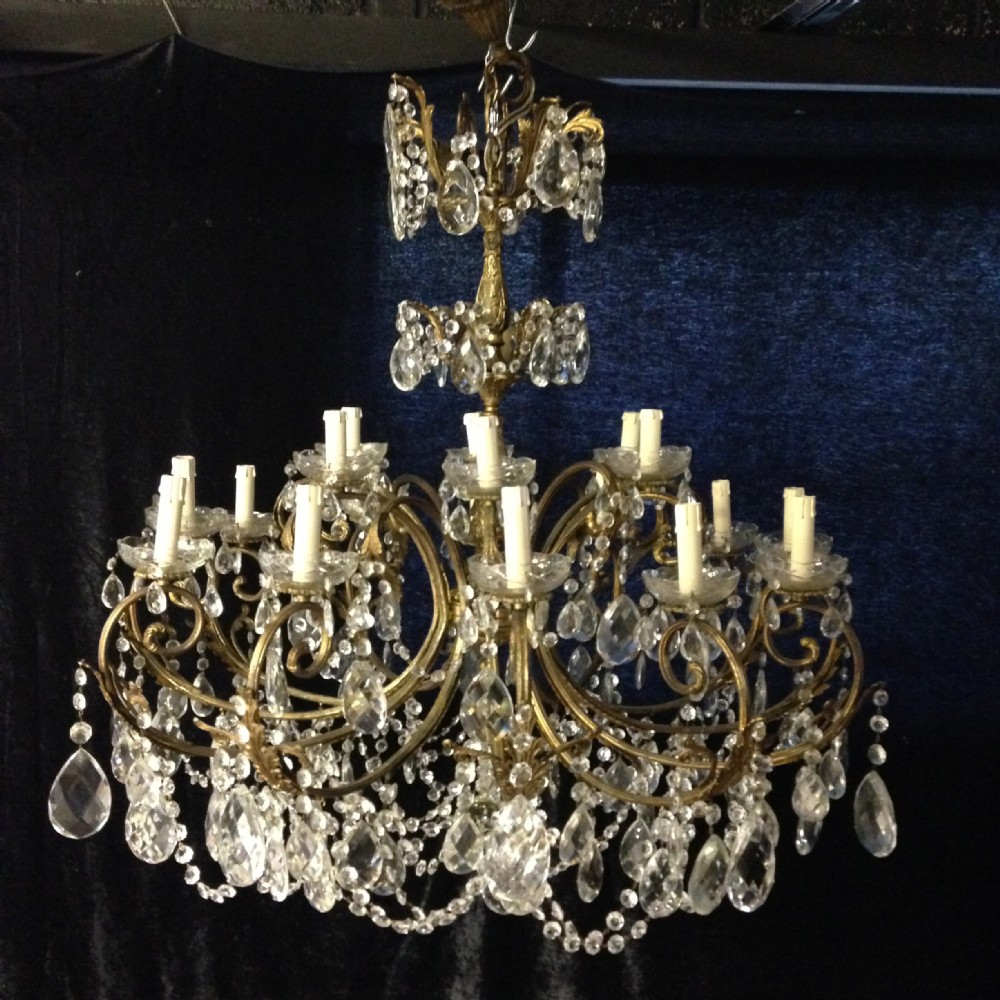 Large Italian Brass & Crystal Elegant Chandelier c.1900 (1 of 7)