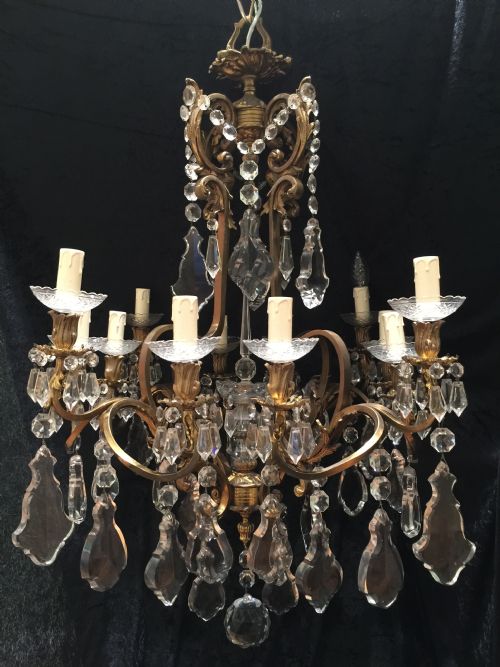 French Bronze & Crystal Ormolu 12 Light Antique Chandelier (1 of 1) French Bronze & Crystal Ormolu 12 Light Antique Chandelier (1 of 1)
