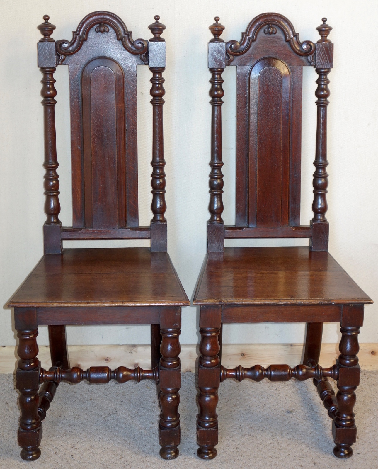 Pair of Solid Oak Antique Hall Chairs (1 of 1) Pair of Solid Oak Antique Hall Chairs (1 of 1)