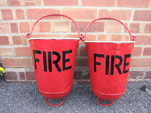 Pair of 1940's Hanging Fire Buckets (1 of 1) Pair of 1940's Hanging Fire Buckets (1 of 1)