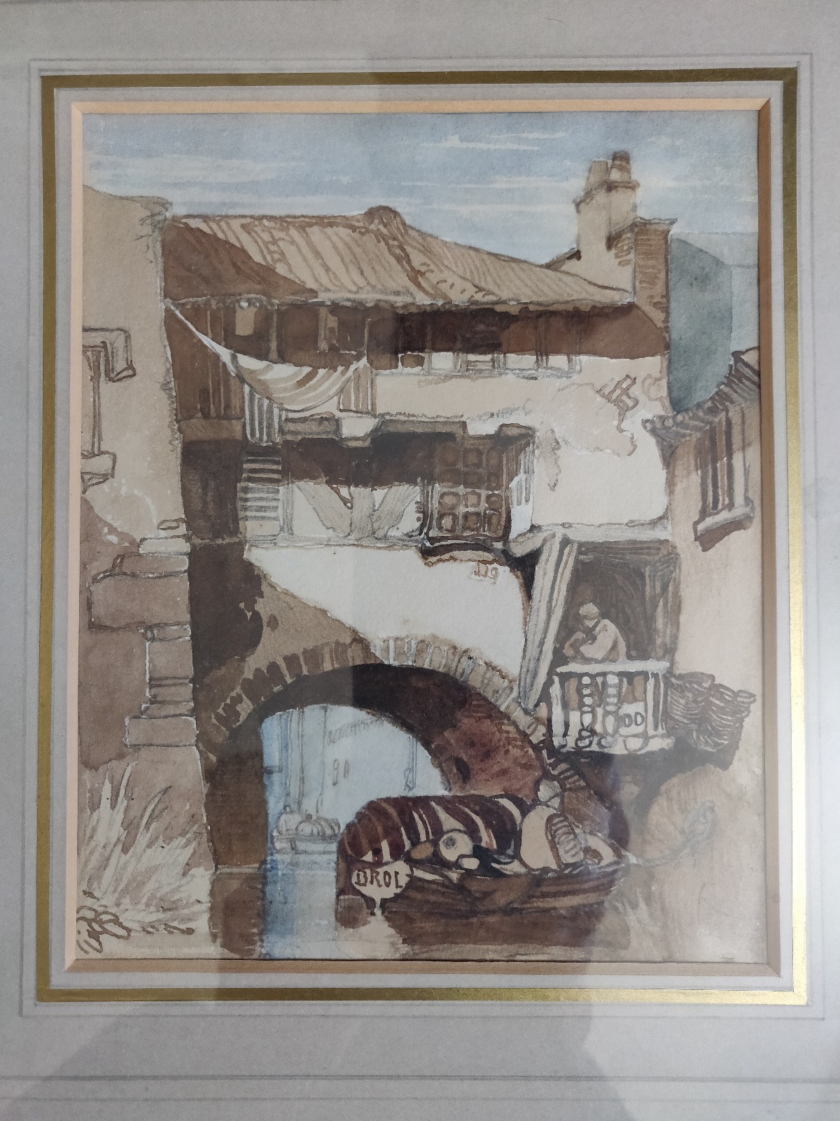 Antique Original Watercolor Cityscape with Canal Signed by Brol - Late 19th Century (1 of 9)