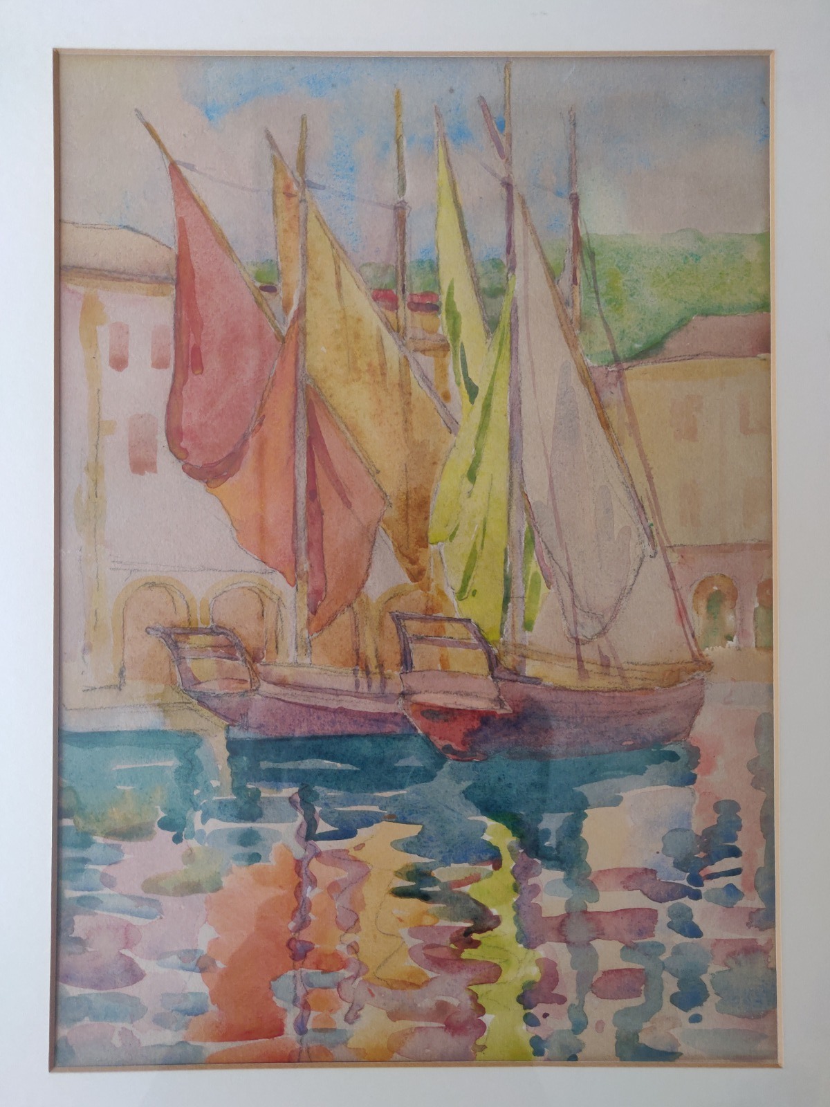 Original Watercolor Painting 'Seascape with Marina' 1960s / 1970s (1 of 5)