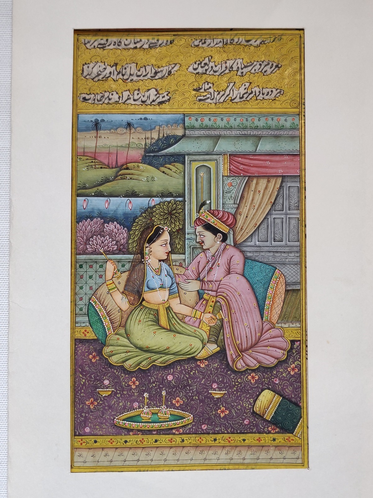 Antique Indian Miniature & Manuscript / Painting 'Prince & Lady in the Palace (1 of 16)