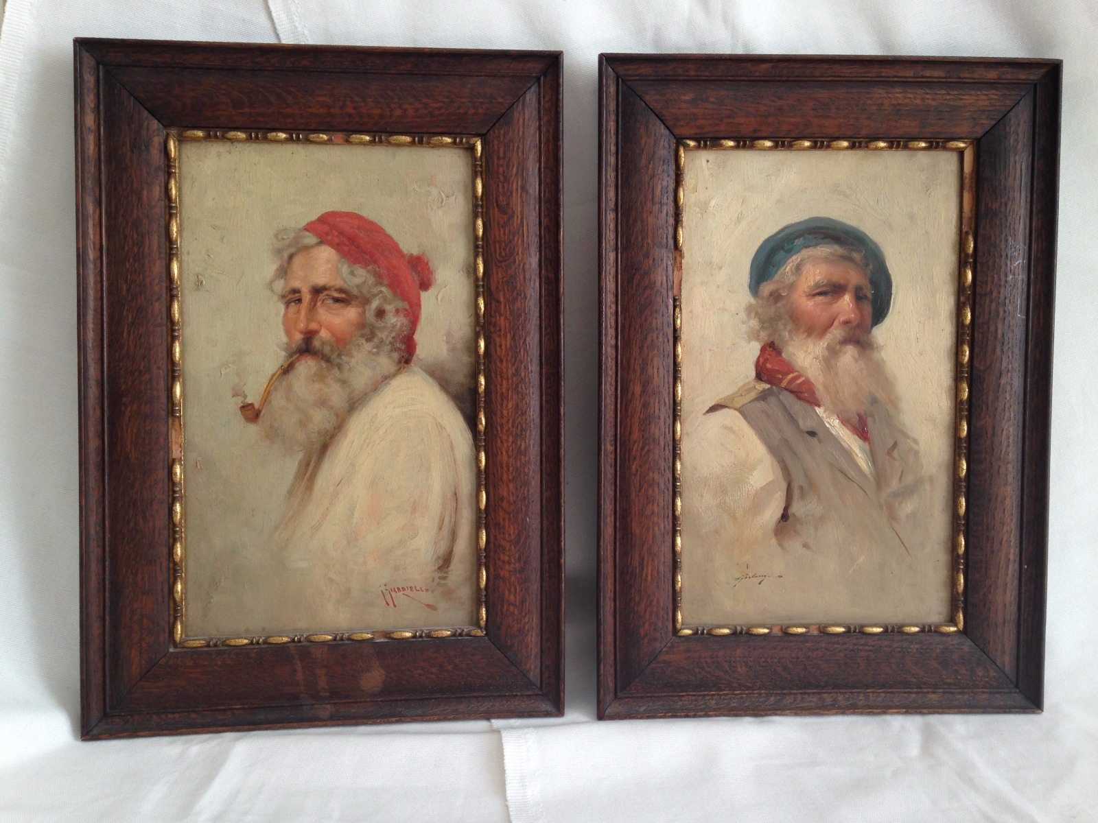 2 x Antique Oil on Wooden Board Paintings by Giuseppe Giardiello (1887- 1920) & Eduardo Forlenza (1861-1934) (1 of 16)