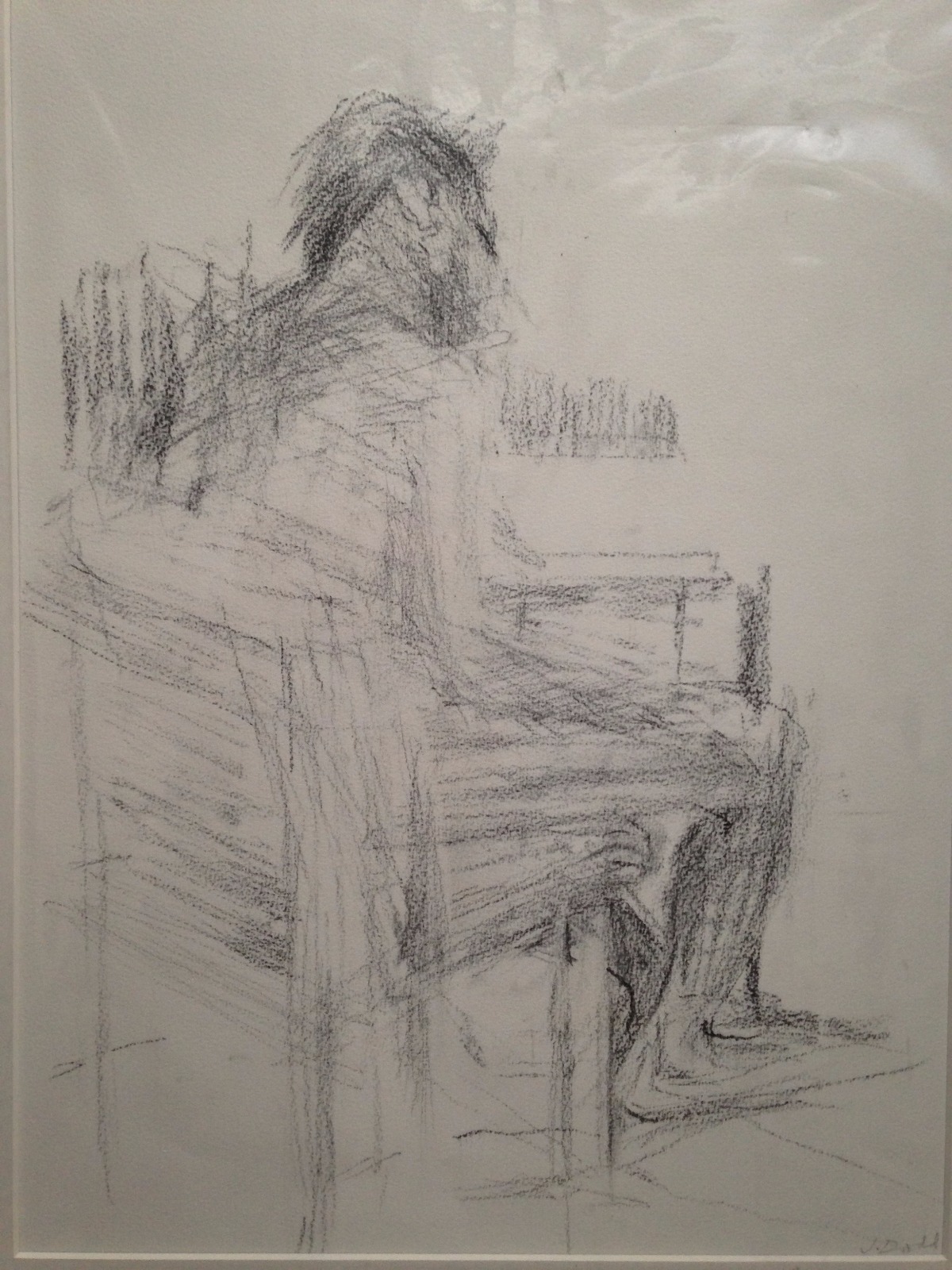 Original Drawing of Male Nude 'Sitting Man' Signed by Jeanne Dodd c.1990 (1 of 5)