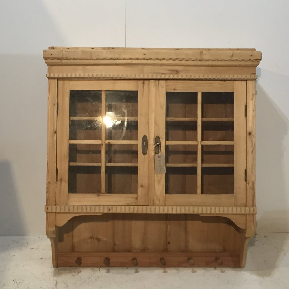 Pine Glazed Wall Cabinet with Pegs c.1920 (1 of 1) Pine Glazed Wall Cabinet with Pegs c.1920 (1 of 1)