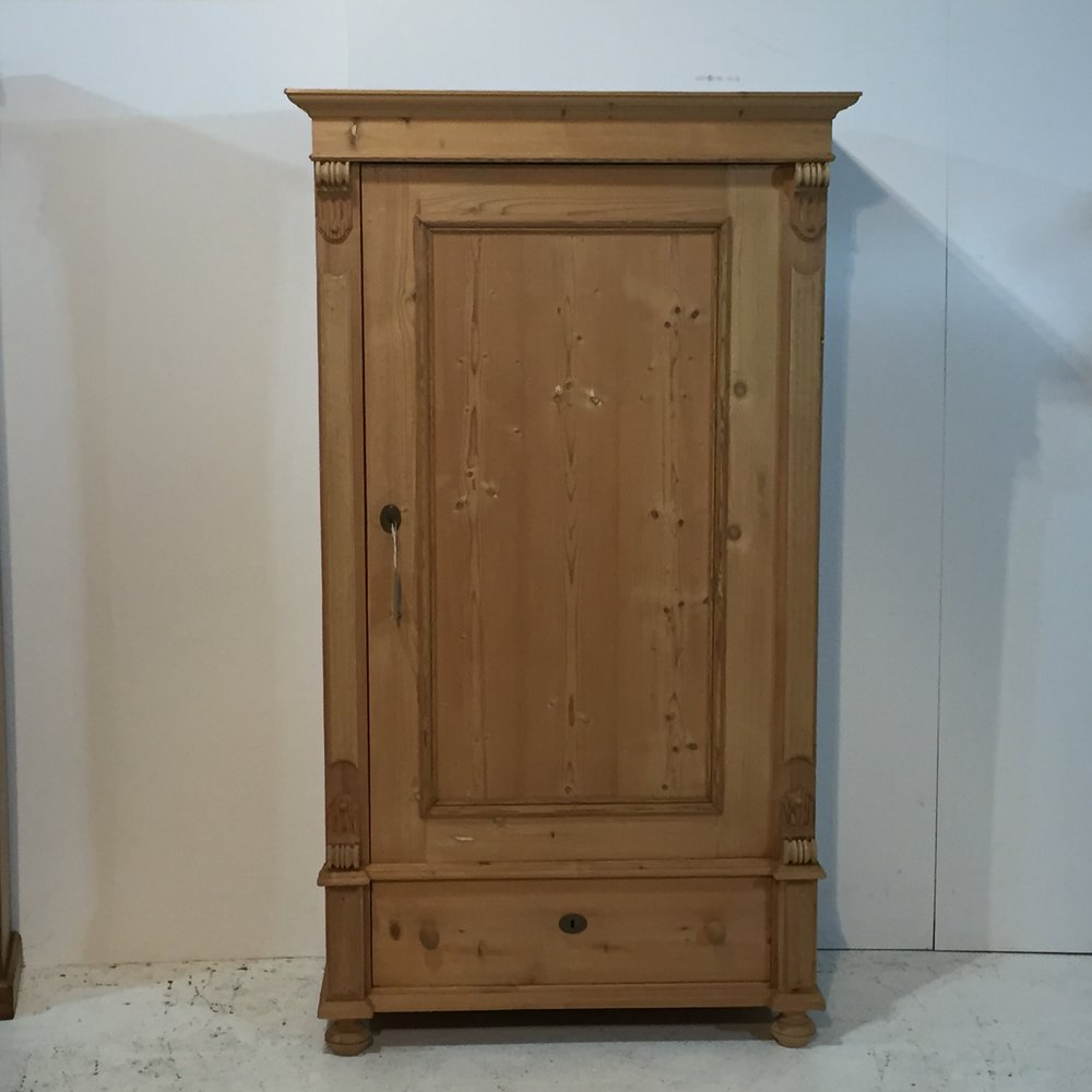 Old Pine Single Wardrobe with Bottom Drawer c.1915 (1 of 1) Old Pine Single Wardrobe with Bottom Drawer c.1915 (1 of 1)