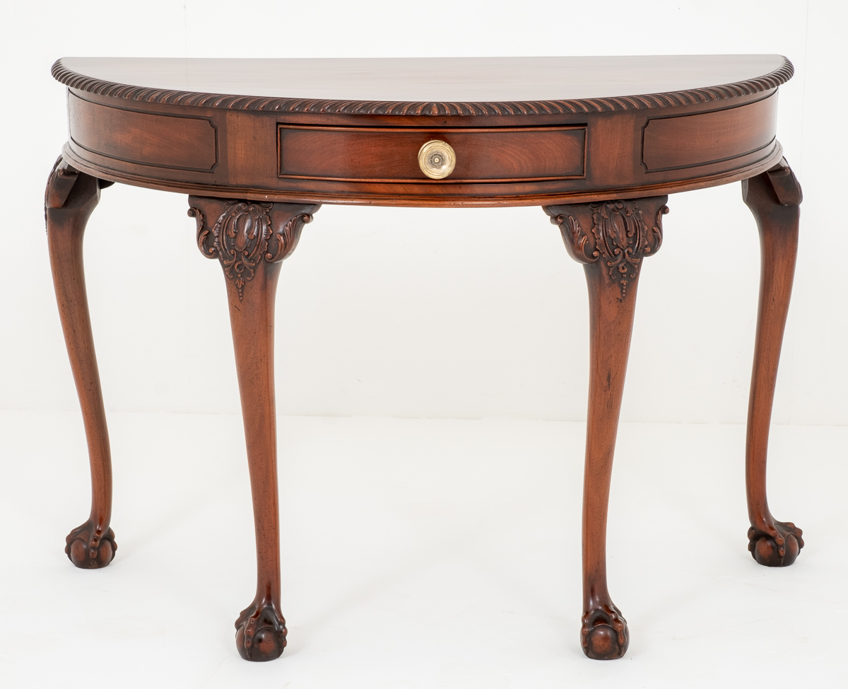 Mahogany Chippendale Style Demi Lune Console Table c.1920 (1 of 1) Mahogany Chippendale Style Demi Lune Console Table c.1920 (1 of 1)