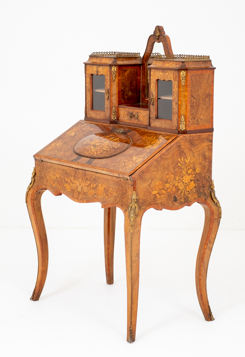 Wonderful French Walnut & Marquetry Bonheur De Jour (1 of 18)
