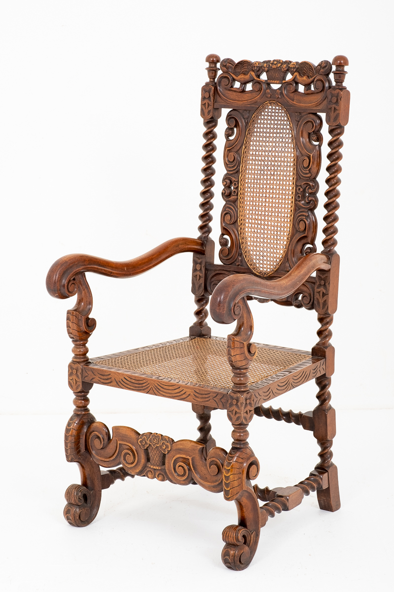 Very Interesting Carved Oak Carolean Style Armchair (1 of 8)