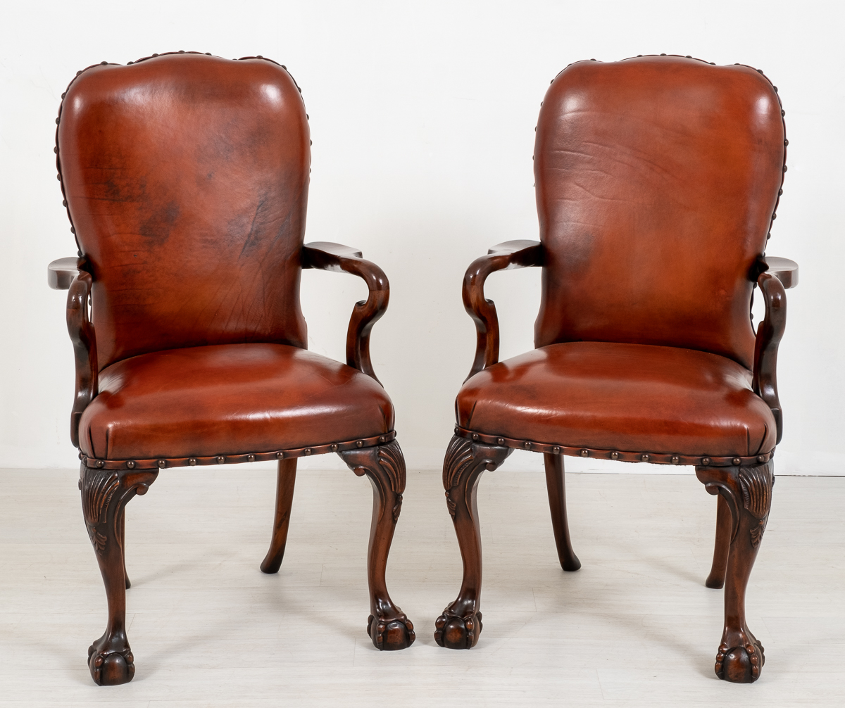 Good Pair of Leather Queen Anne Style Library Chairs (1 of 8) Good Pair of Leather Queen Anne Style Library Chairs (1 of 8)