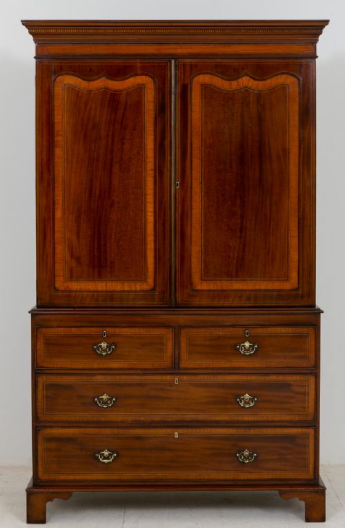 Sheraton Style Mahogany Inlaid Linen Press c.1800 (1 of 1) Sheraton Style Mahogany Inlaid Linen Press c.1800 (1 of 1)