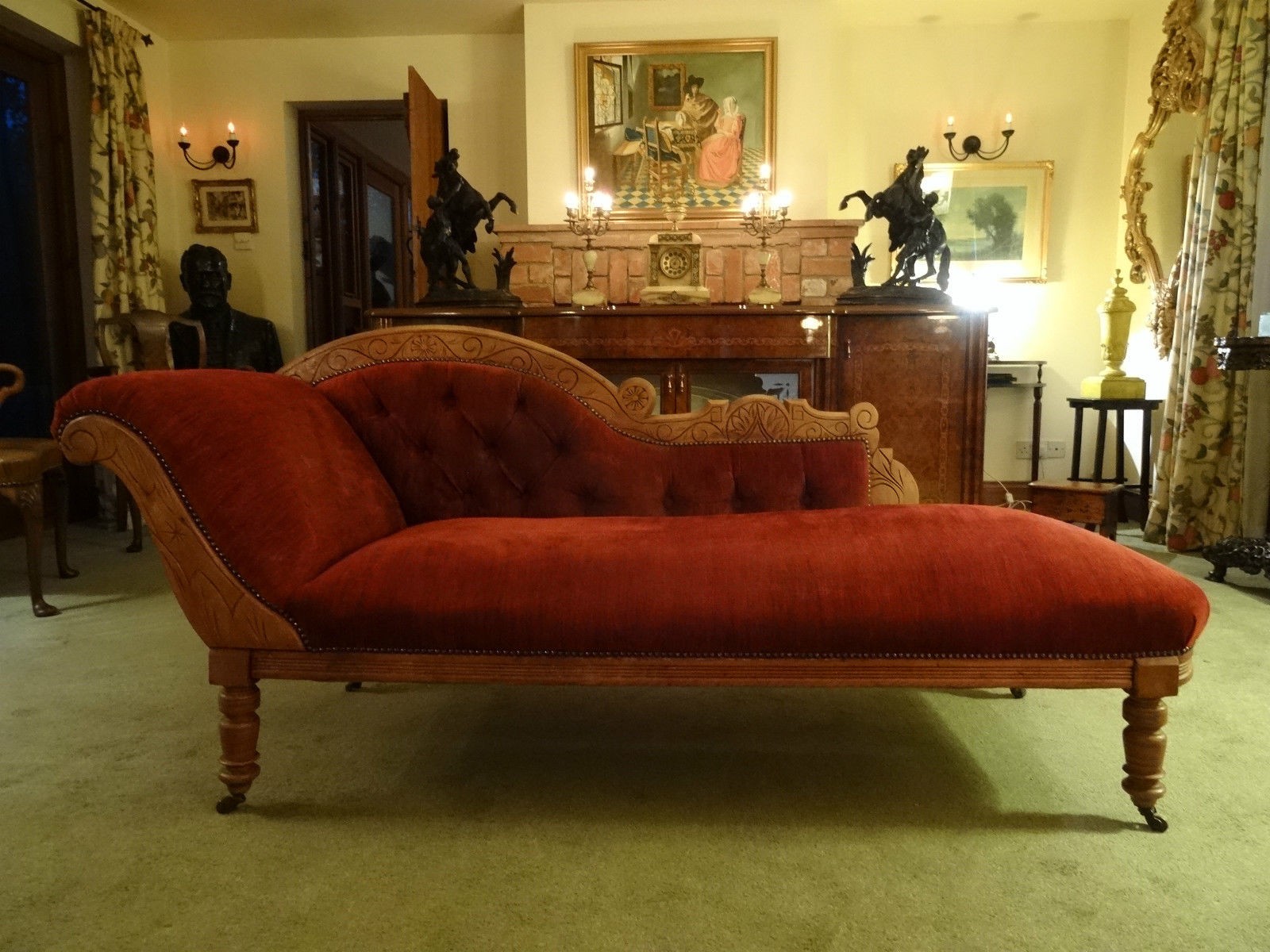 19th Century Original Victorian Red Button Back Upholstered Chaise Lounge (1 of 1) 19th Century Original Victorian Red Button Back Upholstered Chaise Lounge (1 of 1)