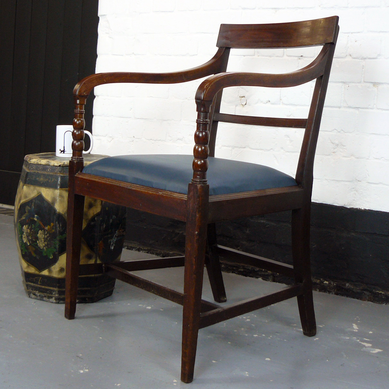 Georgian Period Country Elbow Chair with Blue Leather Seat c.1830 (1 of 1) Georgian Period Country Elbow Chair with Blue Leather Seat c.1830 (1 of 1)