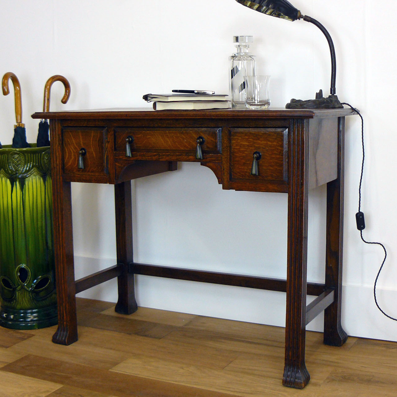 Charming Little 3 Drawer Art Deco 1930s Oak Desk Side Hall Table (1 of 1) Charming Little 3 Drawer Art Deco 1930s Oak Desk Side Hall Table (1 of 1)