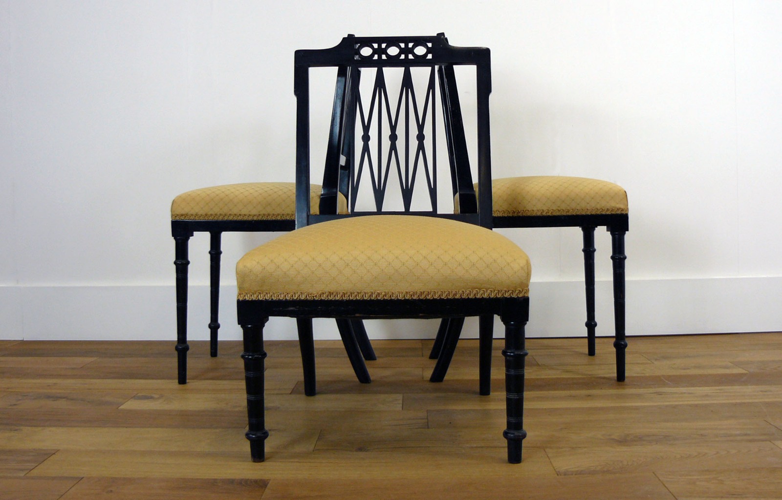 Elegant Trio of Ebonised Edwardian Occasional Chairs (1 of 1) Elegant Trio of Ebonised Edwardian Occasional Chairs (1 of 1)
