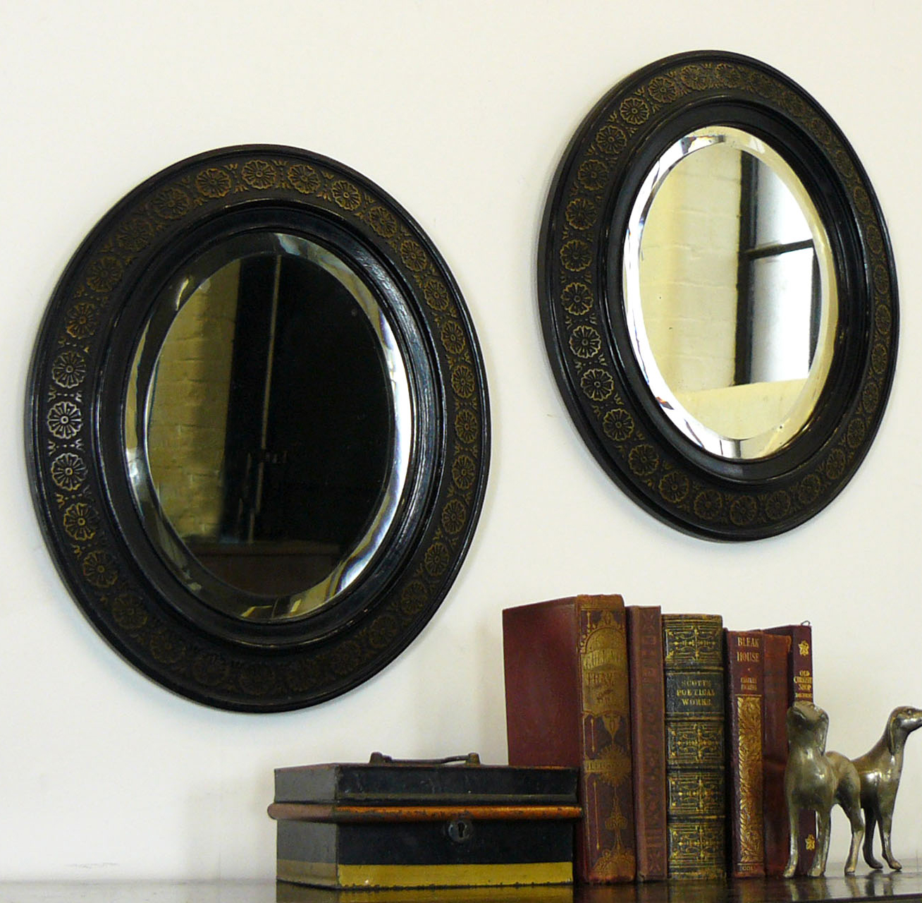 Very Attractive Pair of Late Victorian Oval Ebonised Mirrors (1 of 1) Very Attractive Pair of Late Victorian Oval Ebonised Mirrors (1 of 1)