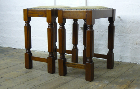 Matching Pair of Attractive 1930s Oak Upholstered Stools (1 of 1) Matching Pair of Attractive 1930s Oak Upholstered Stools (1 of 1)