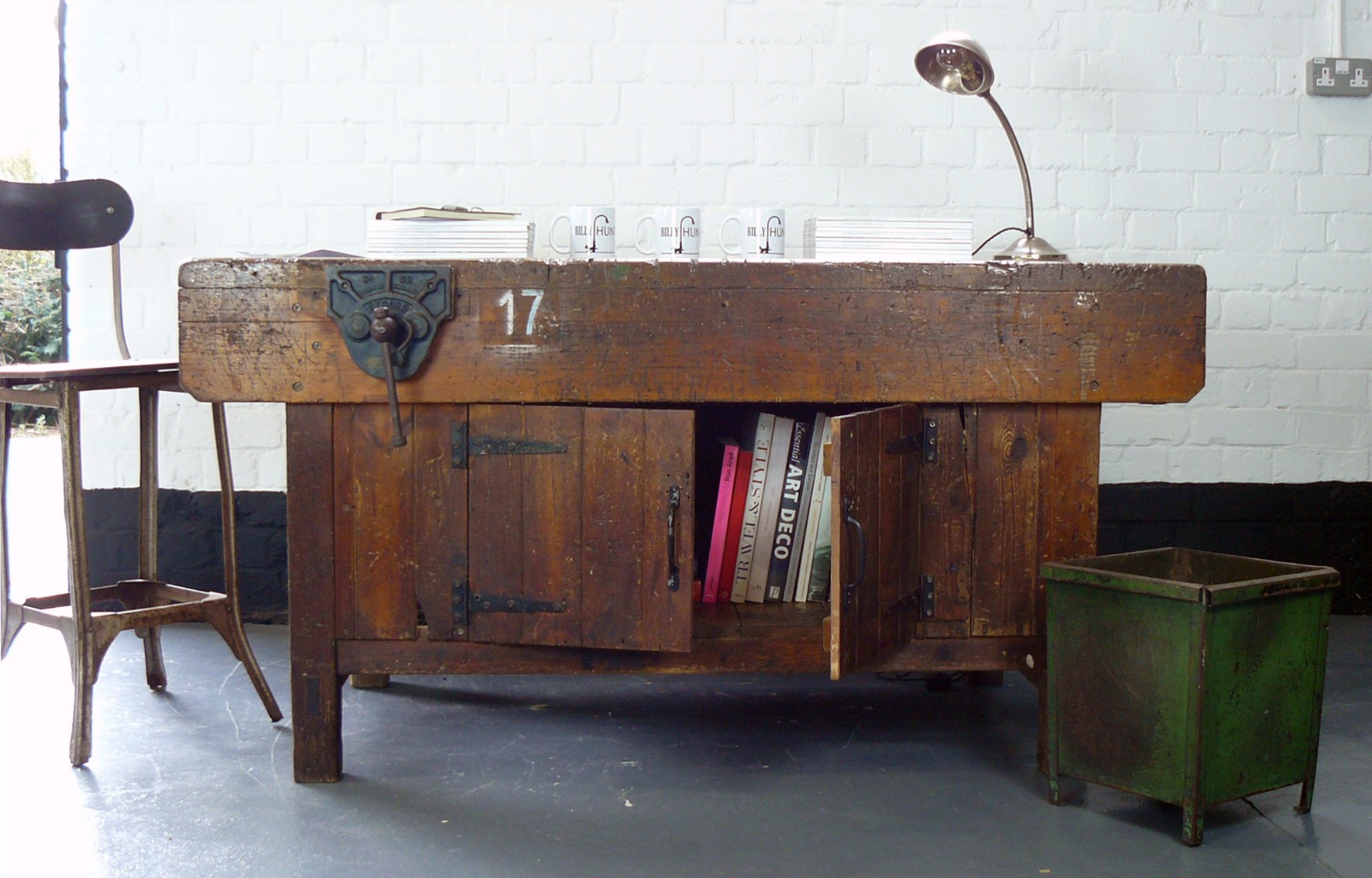 A Vintage Carpenters Bench Work Table With Cupboard Storage (1 of 1)