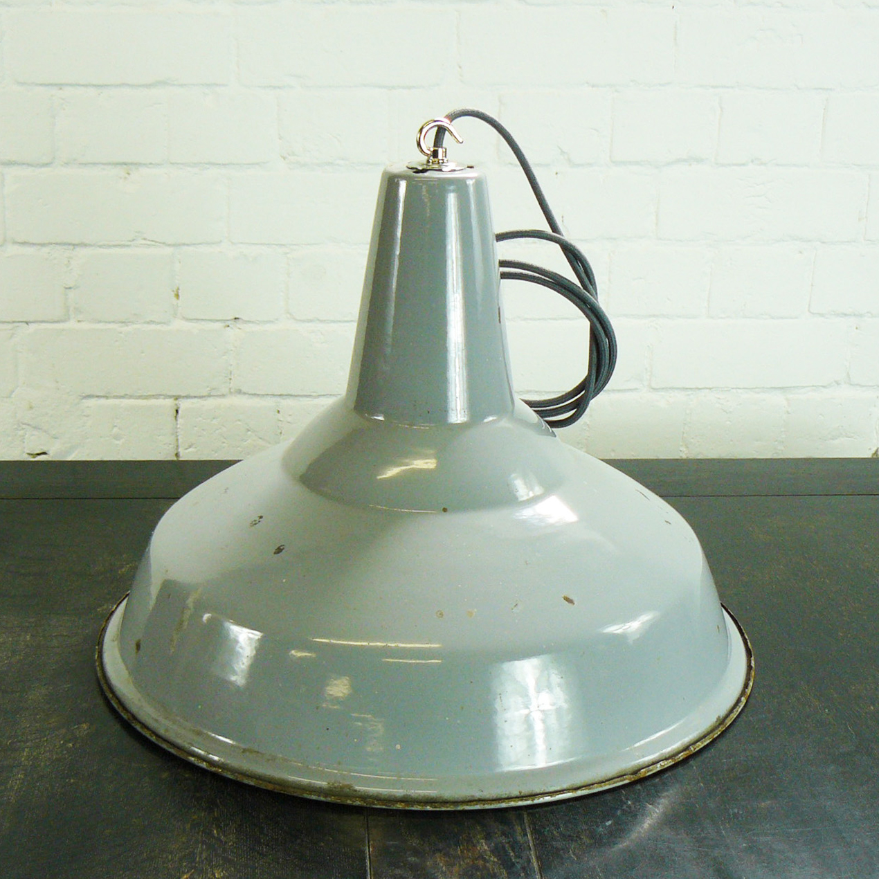 Large Grey Vintage Enamel Factory Lampshade - Rewired & Ready to go (1 of 4)