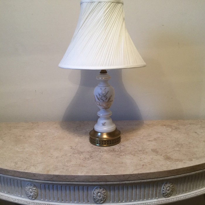 Single Milk Glass & Gold Leaf Lamp (1 of 4) Single Milk Glass & Gold Leaf Lamp (1 of 4)
