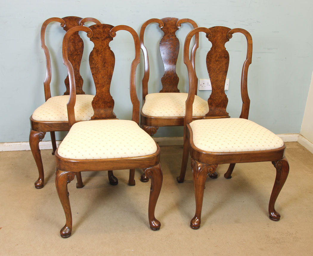 Set of Four Queen Anne Style Walnut Dining Chairs C.1920 (1 of 1) Set of Four Queen Anne Style Walnut Dining Chairs C.1920 (1 of 1)