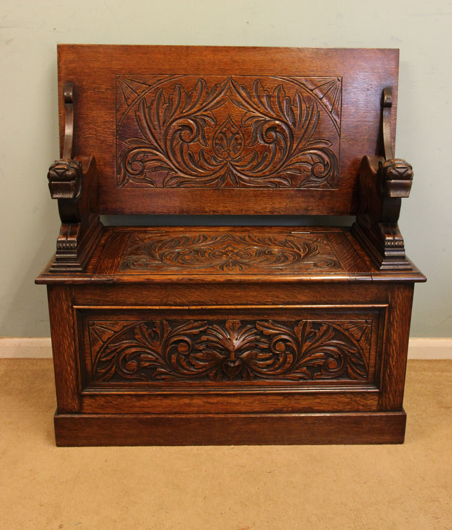 Antique Oak Monks Bench Hall Seat Small Antique Oak Monks Bench, Hall