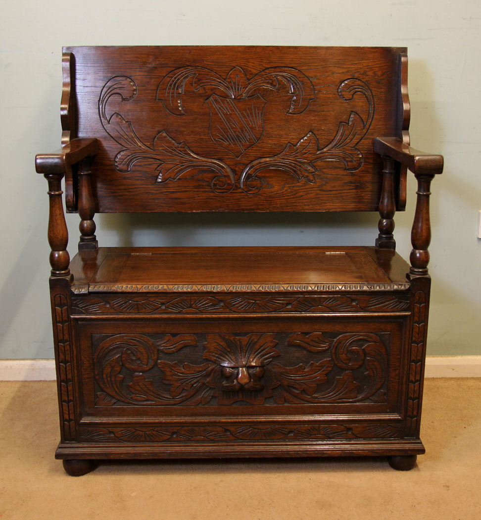 Antique Oak Green Man Monks Bench Settle Hall Seat (1 of 1) Antique Oak Green Man Monks Bench Settle Hall Seat (1 of 1)