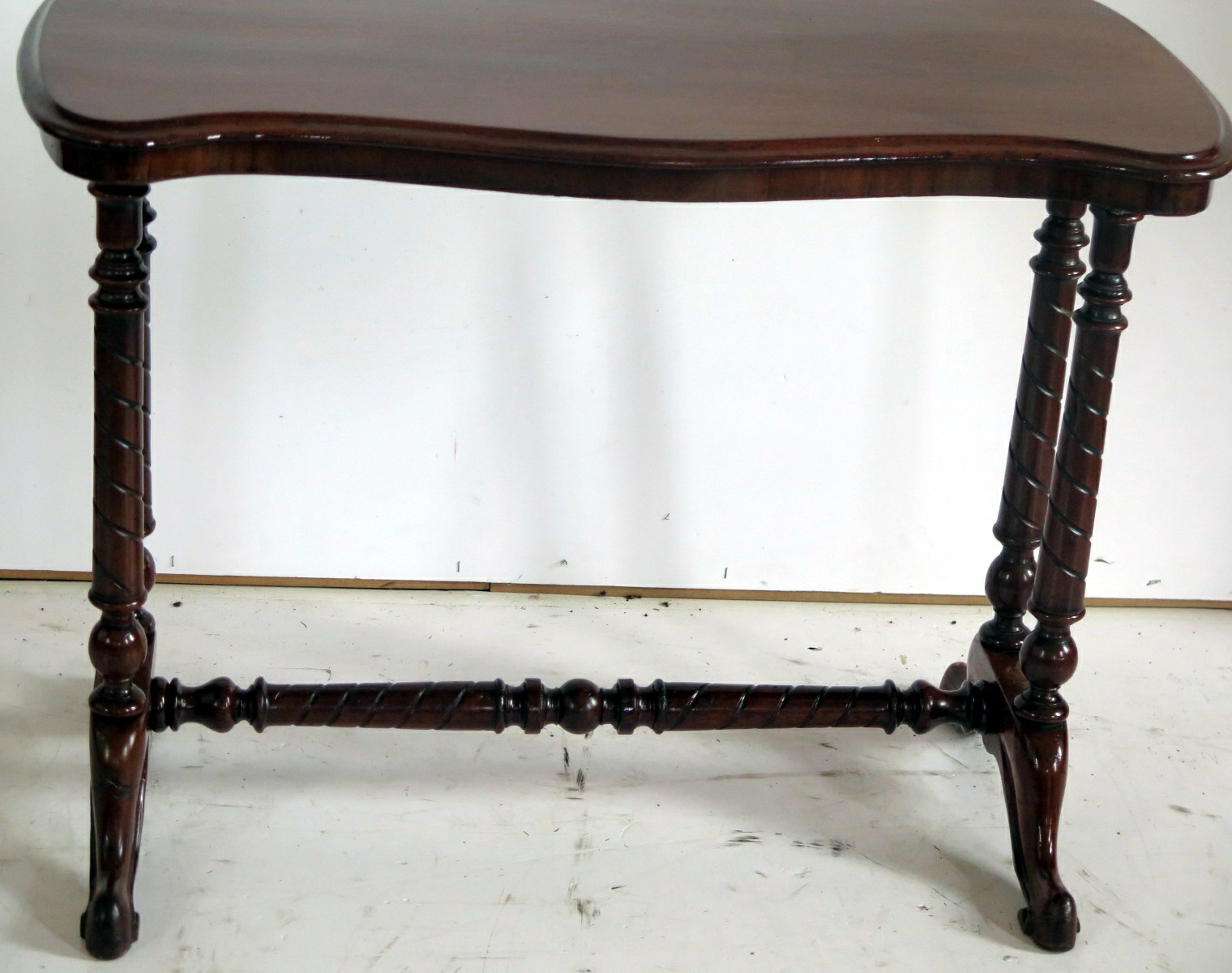 Victorian Mahogany Shaped Top Hall Stretchered Table (1 of 4)